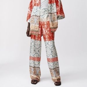 Zara Red and Cream Wide Leg Pants